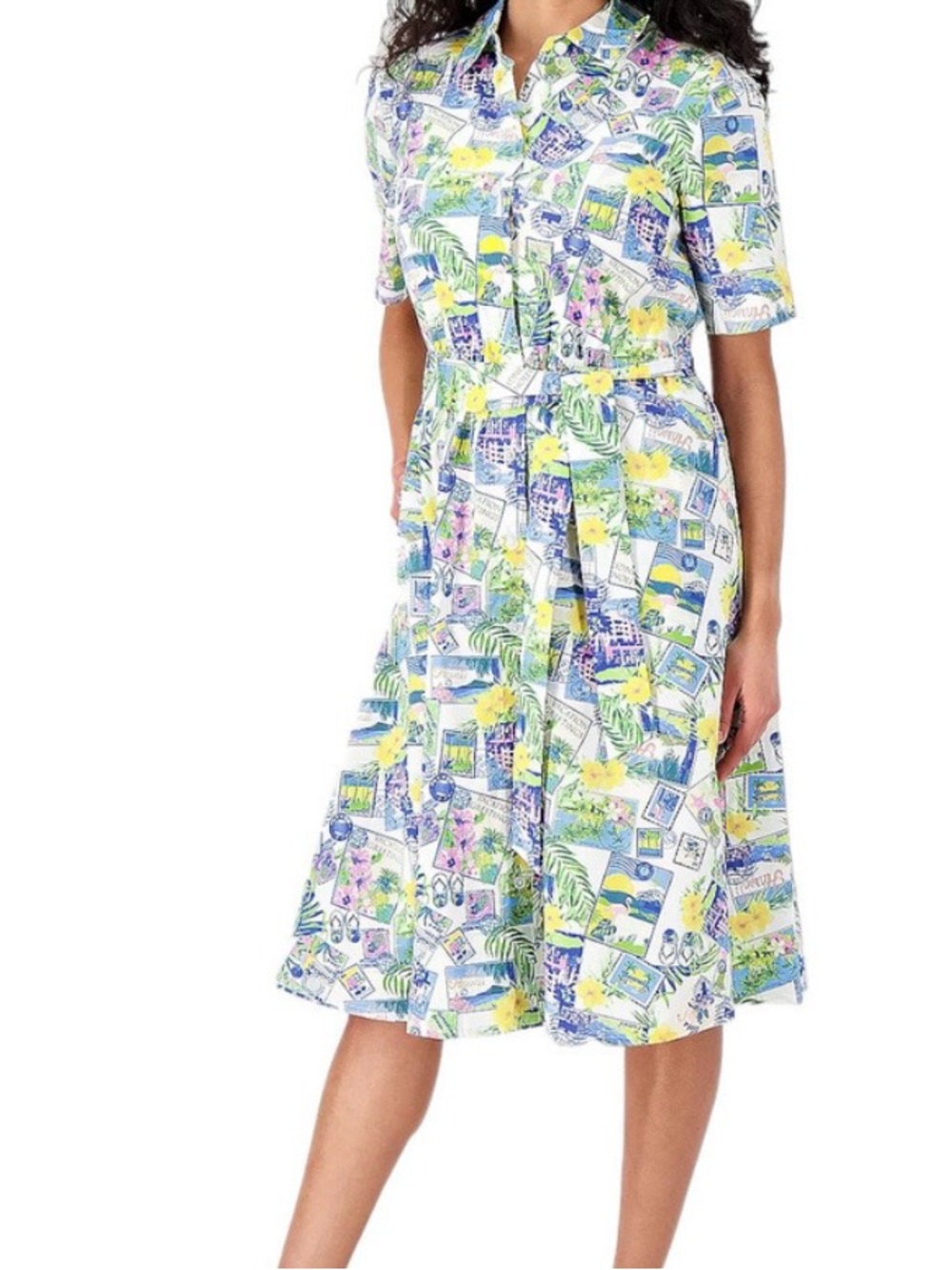 Studio Park x Jane Treasy Hawaiian Postcard Shirt Dress XL Midi NWOT